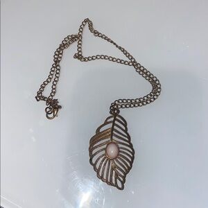 Leaf Pendant Necklace with Pink Stone